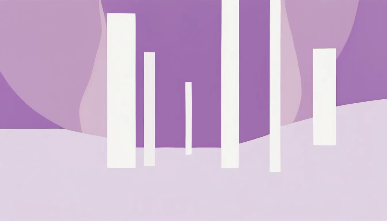 Abstract tall efficiency column illustration in violet and pale lilac on white — decorative header for High SEER2 Mini Splits Compared